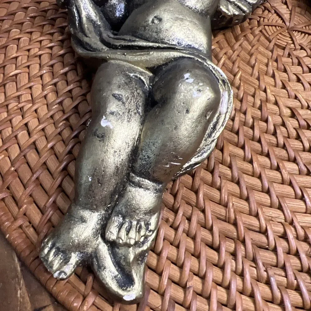 Vintage Chalkware Angel/Cherub Pair Wall Hanging Winged Gold Christmas Decor